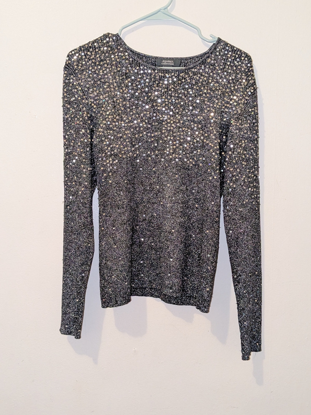 Dress Barn Sparkling Sequin Long Sleeve Top - Black Silver